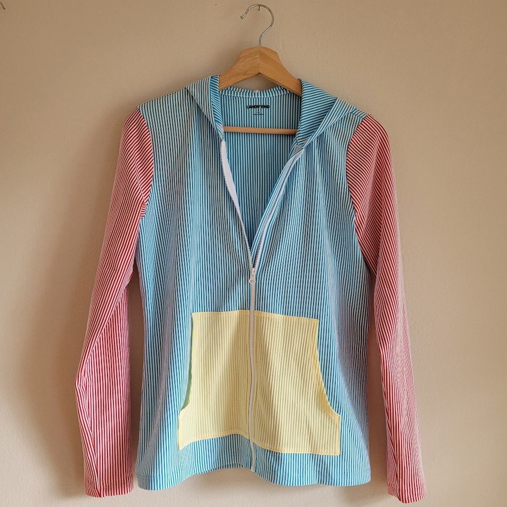 Land's End Rash guard Striped Bright Summer Multicolor Full Zip Hoodie Size S